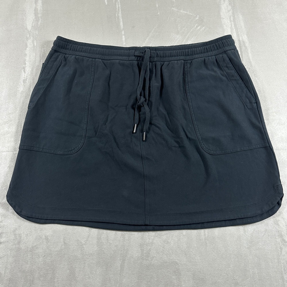 Athleta Farallon Skirt Women XL Black Organic Cotton Stretch Drawstring Mini